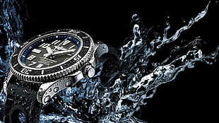 round silver-colored and black analog watch, watch, luxury watches, Breitling HD wallpaper