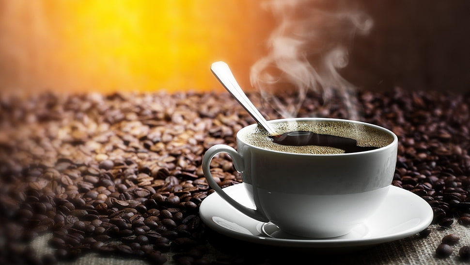 white ceramic tea cup with saucer HD wallpaper