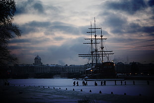 black ship, sailing ship, water, sea, St. Petersburg HD wallpaper