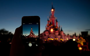black android smartphone, Disney, castle, phone, cellphone