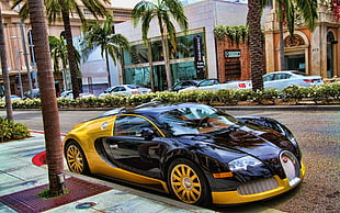 black and yellow coupe, Bugatti Veyron, car, HDR, Los Angeles
