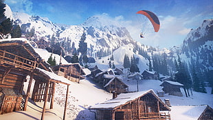 brown wooden houses during snow time