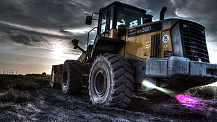 yellow and black backhoe truck, front end loader, construction vehicles, vehicle HD wallpaper