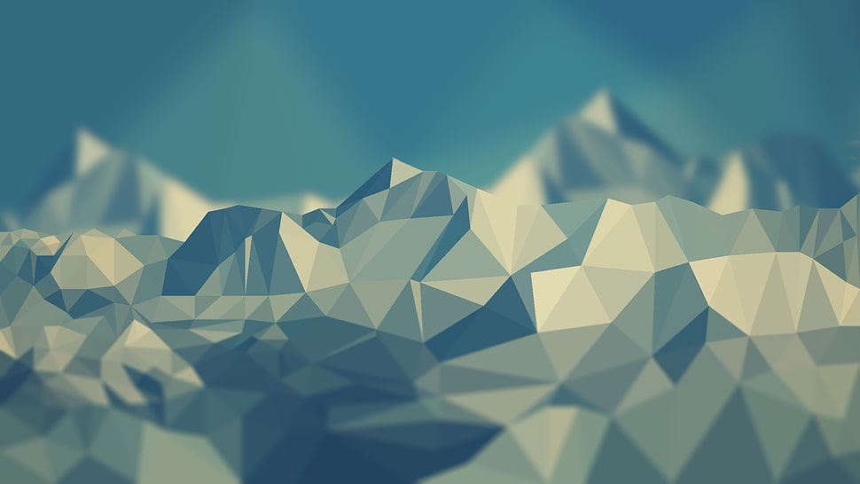 white and blue mountain range 3D artwork HD wallpaper
