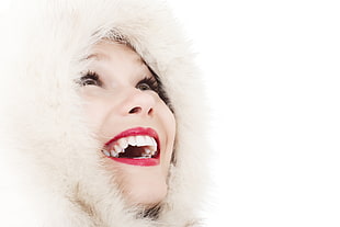 woman wearing white hooded furry coat HD wallpaper