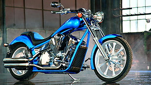 blue cruiser motorcycle HD wallpaper