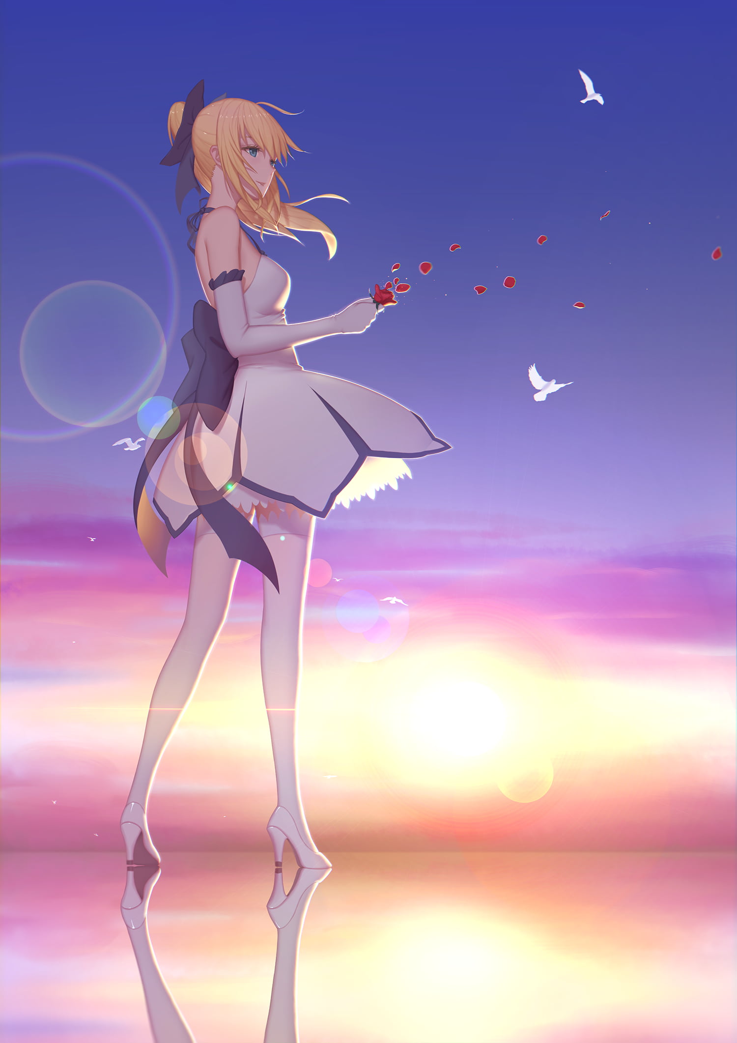 Fate Stay/Night Saber illustration, Fate Series, Saber, Saber Lily, birds