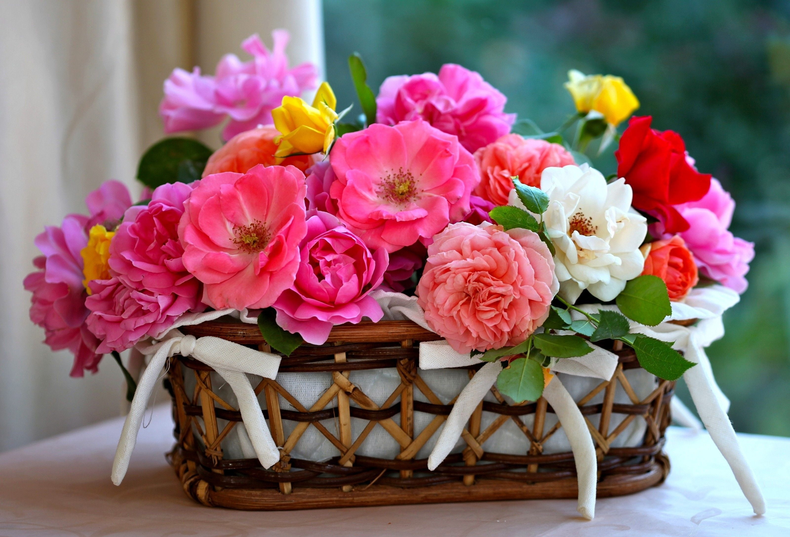 rattan basket full of flowers