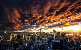 New York City under cloudy sky