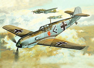 gray and black jet illustration, World War II, Messerschmitt, Messerschmitt Bf-109, Luftwaffe