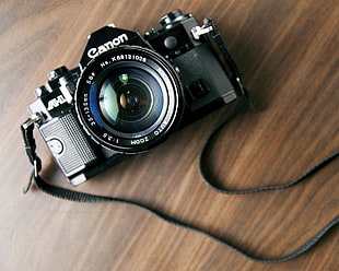 black Canon SLR camera HD wallpaper