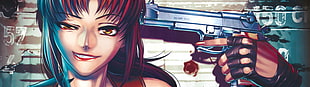 black hair female anime character poster