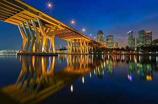 City,  Lights,  Dusk,  Bridge HD wallpaper