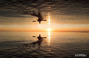 man on kayak reflection edited photo, Baltic Sea, reflection, kayaks, sunset HD wallpaper
