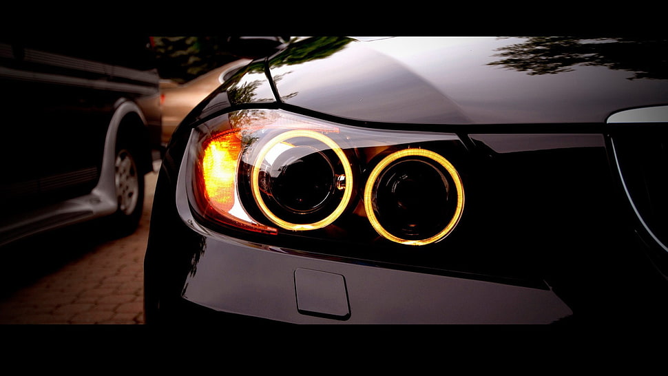 car taillights, closeup, lights, black, car HD wallpaper