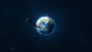 arth illustration, space, Earth, Moon, destruction