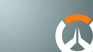 round white and orange logo, Overwatch, logo, gray, gray background