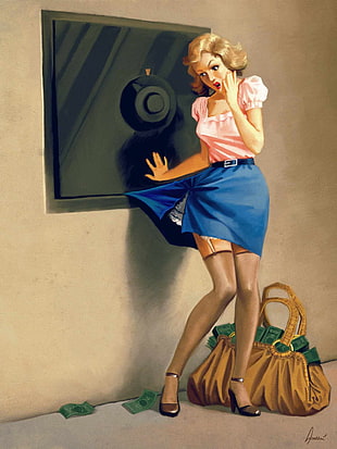 woman in blue skirt painting