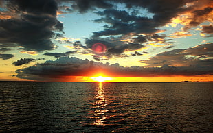 ocean during sunset photo, Sun, clouds, Japan, sea HD wallpaper