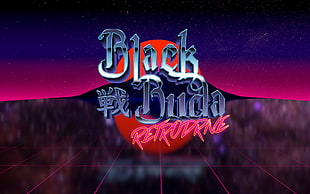 Black Buda logo, 1980s, Retro style, New Retro Wave, neon text HD wallpaper