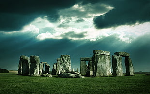 Stonehenge, England, landscape, Stonehenge , clouds