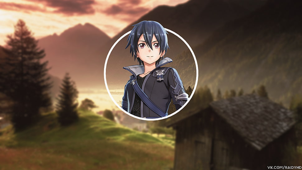 male anime character wearing black jacket, anime, picture-in-picture, Sword Art Online, Kirito (Sword Art Online) HD wallpaper