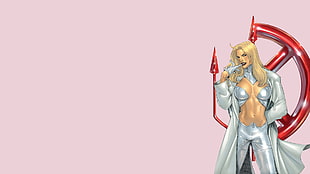 female anime character wearing silver robe, Emma Frost, Marvel Comics, illustration, comics