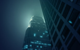 gray high-rise building, photography, night, mist, building