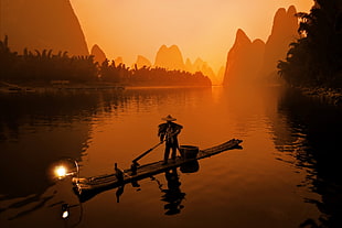 man sailing boat digital wallpaper, nature, landscape, China, Li River