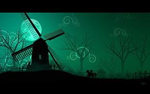 windmill near leafless tree wallpaper, digital art, windmill, Don Quijote