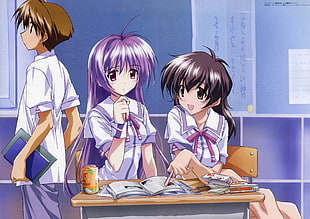 two girl's in school uniform anime characters HD wallpaper