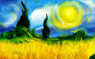 blue and yellow abstract painting, colorful, modern impressionism, landscape, painting HD wallpaper