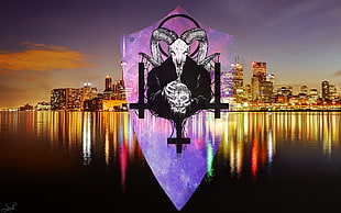 demon skull illustration, demon, Toronto, lights, cross