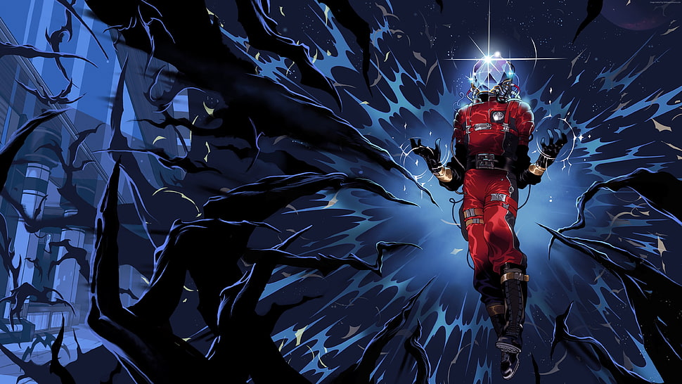 anime character in red suit illustration HD wallpaper
