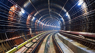 train rail, photography, tunnel, architecture, railway