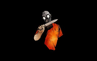 person holding knife wearing smoking mask illustration, gas masks, artwork, minimalism, knives