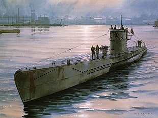 white and black house painting, U-Boat, submarine, military, vehicle