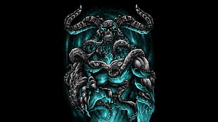 demonic character in blue and grey light surrounded body wallpaper