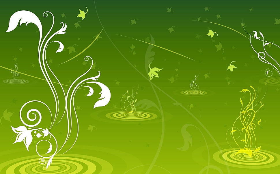 white and green floral digital wallpaper HD wallpaper