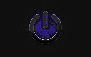 purple and black turn me off logo, power buttons, simple background, digital art HD wallpaper