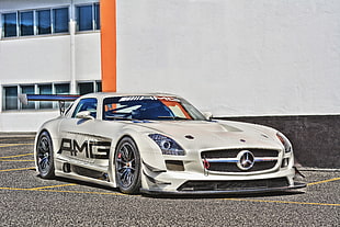 white Mercedes-Benz coupe, Auto, Sports car, Side view HD wallpaper