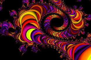 red, purple, and yellow abstract painting