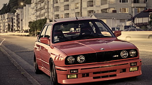 red sedan, car, BMW, tuning, BMW E30