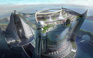 gray building concept illustration, digital art, science fiction, futuristic city