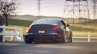 black coupe, car, Nissan 350Z, tuning, JDM