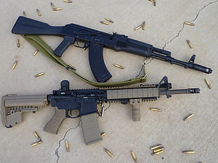 two black Kalashnikov riffle and M4A1 rifle HD wallpaper