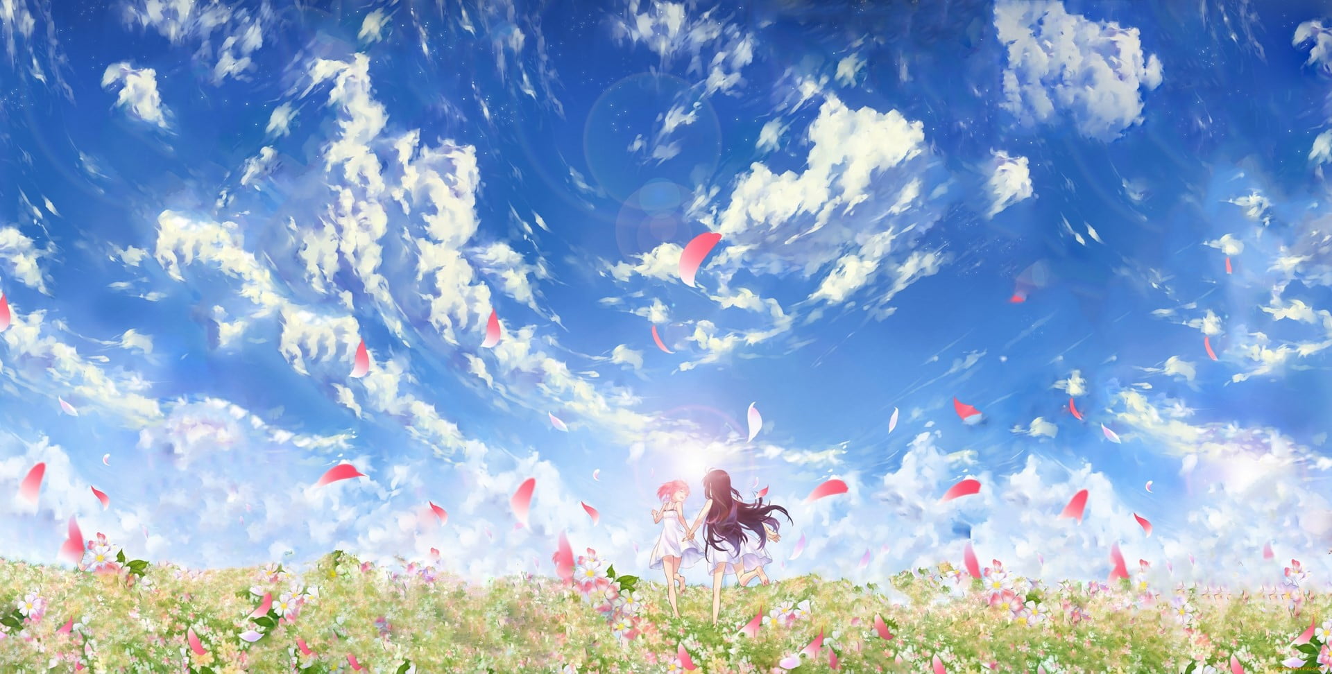 Anime, flowers, clouds HD wallpaper | Wallpaper Flare