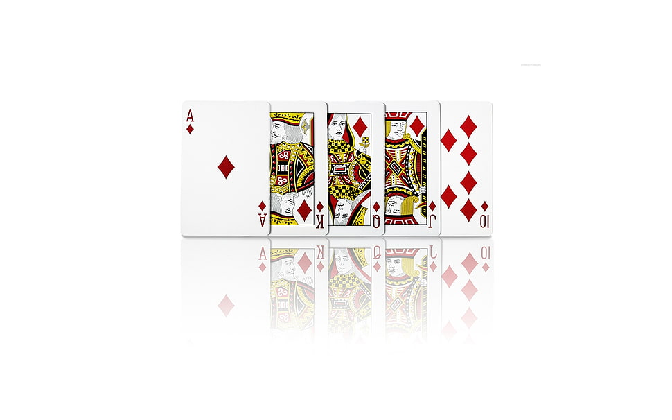 Ace, King, Queen, Jack, and 10 diamond playing cards HD wallpaper