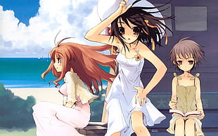 three girl anime characters at beach photo