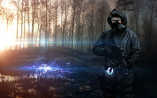 man in black suit jacket painting, S.T.A.L.K.E.R., S.T.A.L.K.E.R.: Shadow of Chernobyl, S.T.A.L.K.E.R.: Call of Pripyat, Gamer HD wallpaper